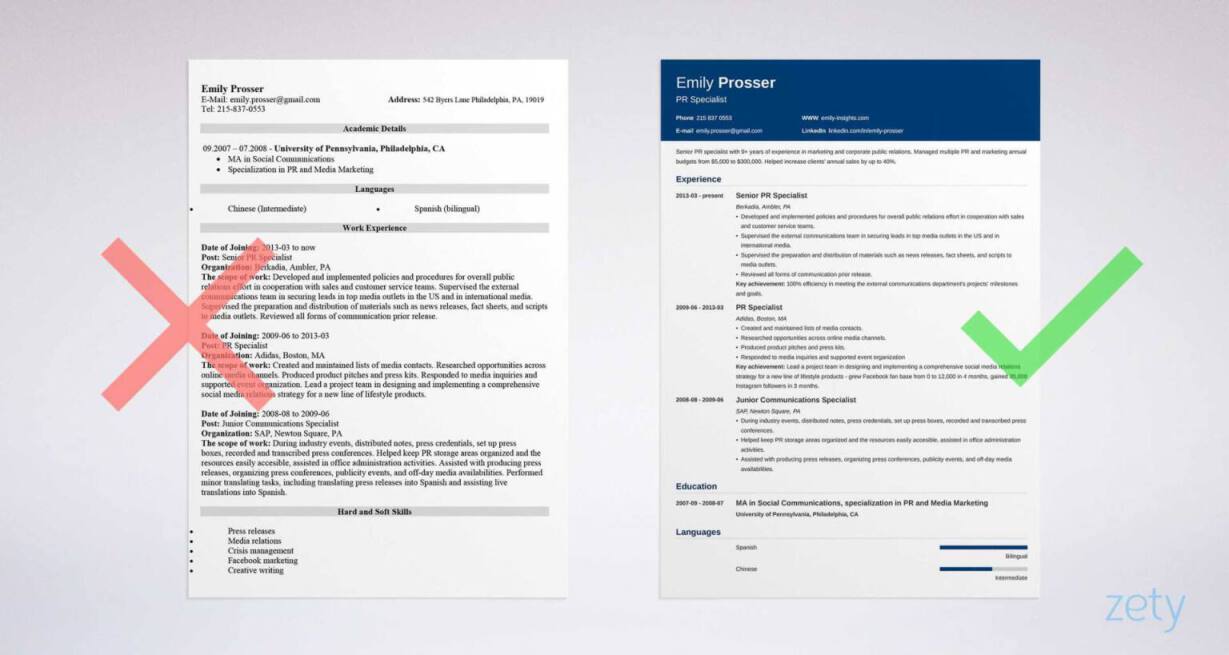 bad and good resume designs comparison