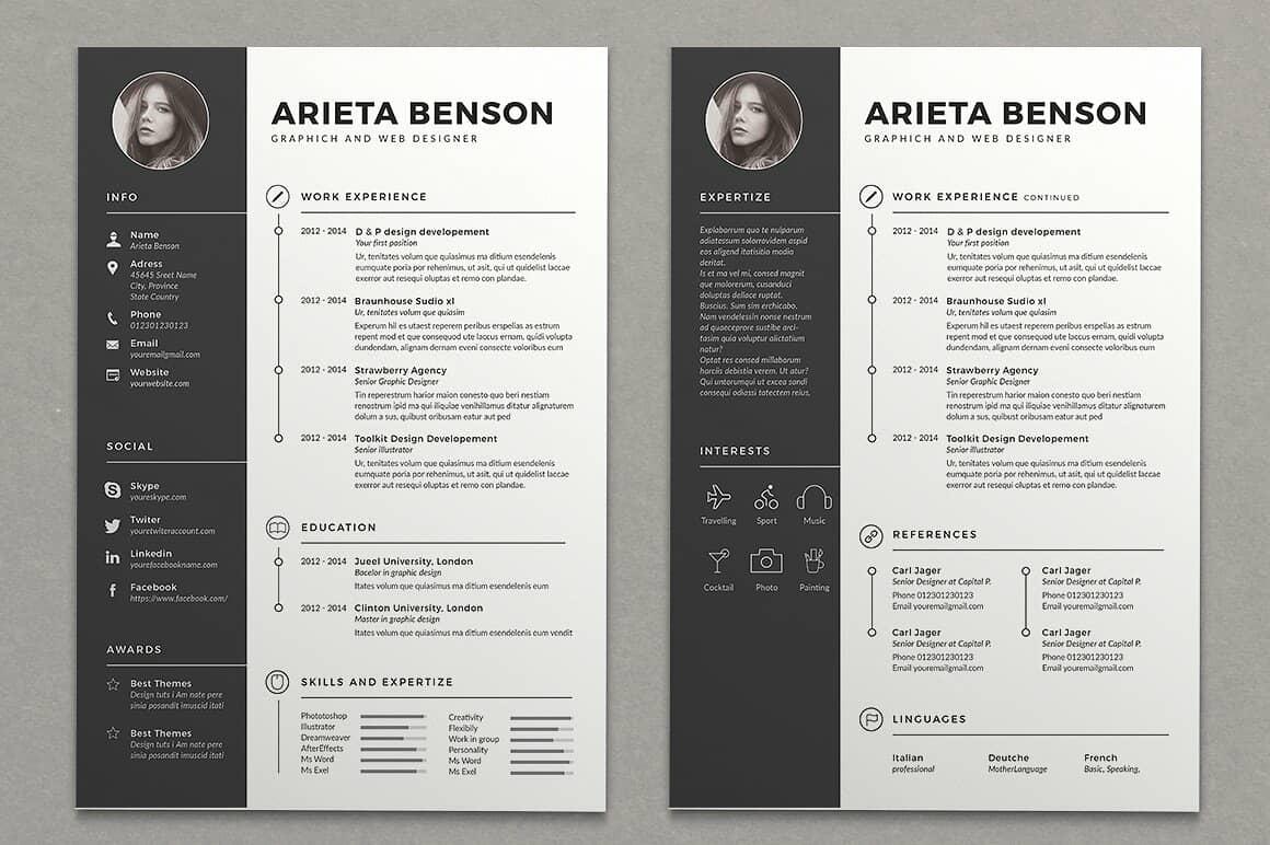 cool resume designs in black and white with icons