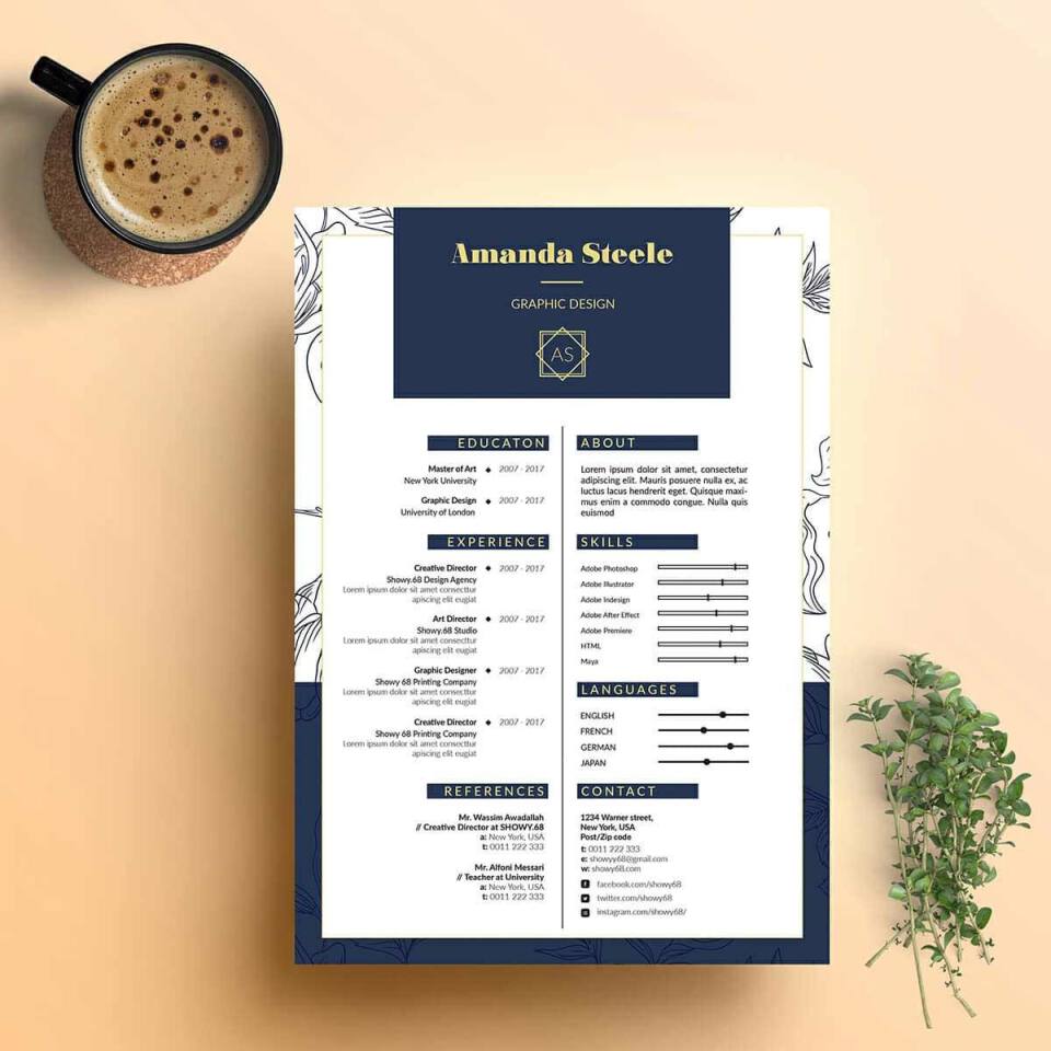 creative resume design with floral margins 