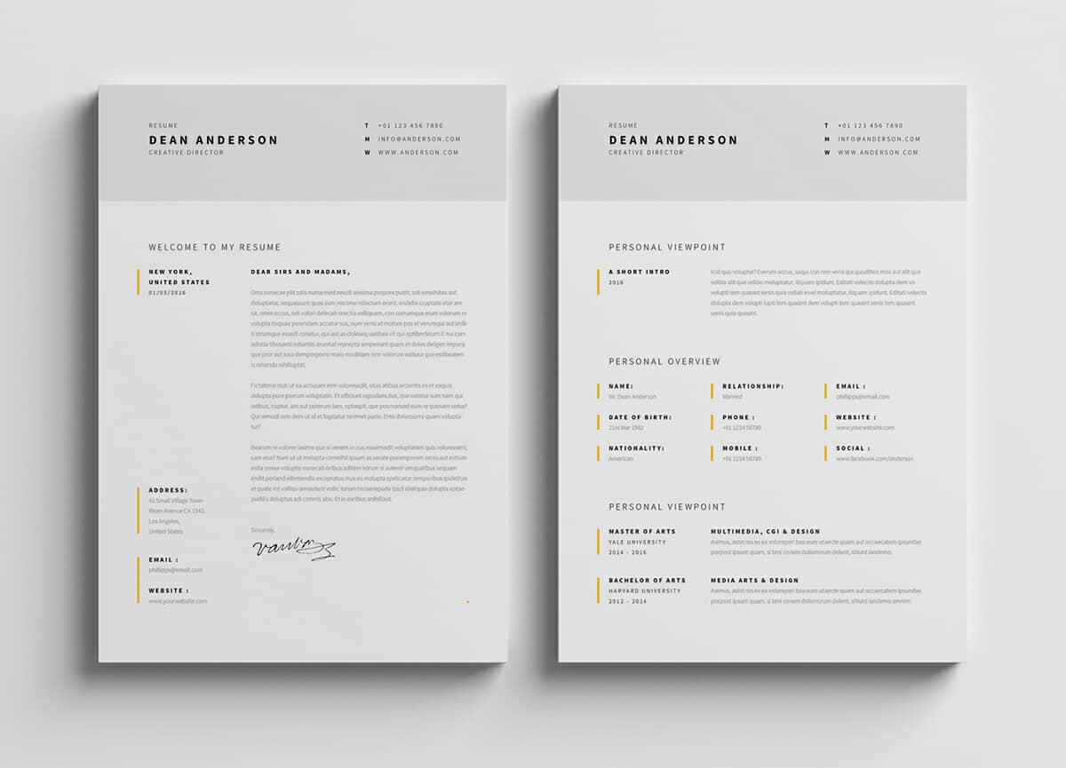 resume design templates with yellow details