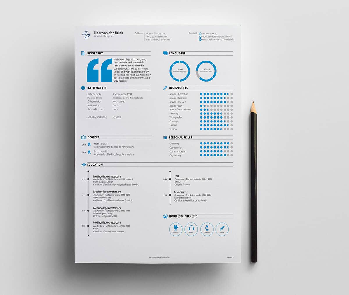 professional resume design with blue details