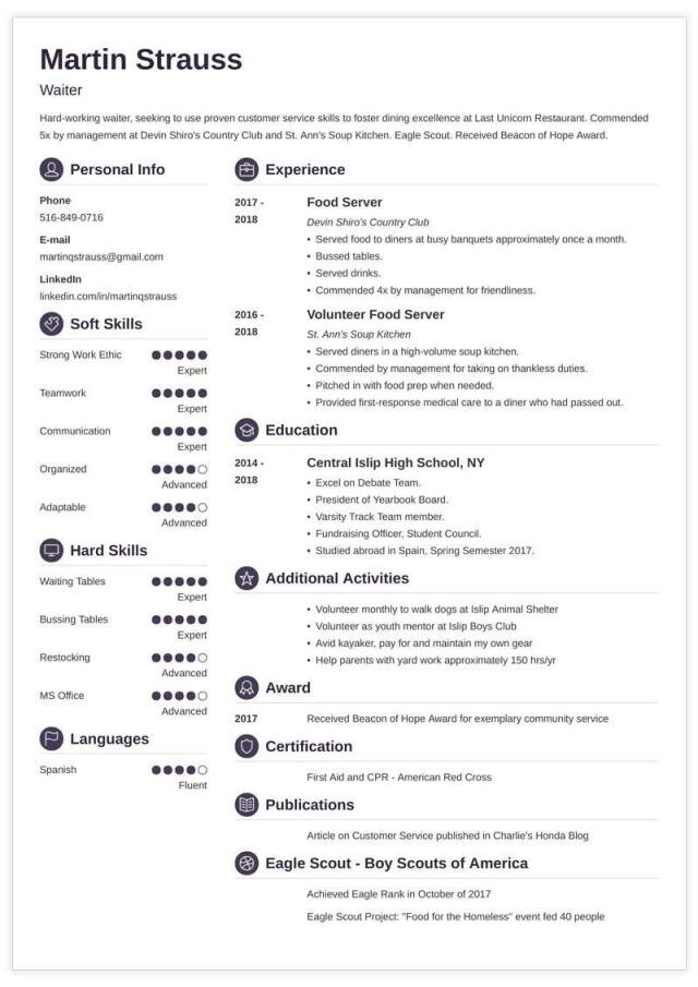purple resume template for teenagers
