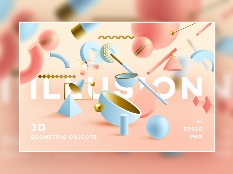 Website background design Illusion 3D Geometric Objects