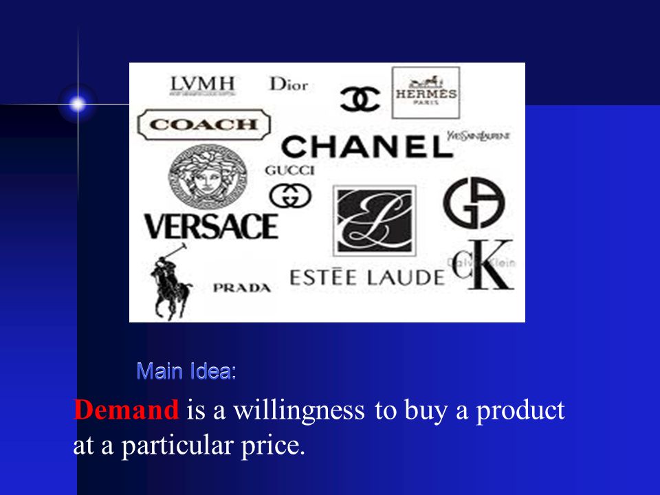 Main Idea: Demand is a willingness to buy a product at a particular price.