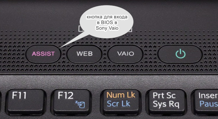 Кнопка входа в BIOS в Sony Vaio