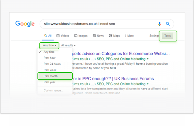 Using Google Search tools to sieve through results
